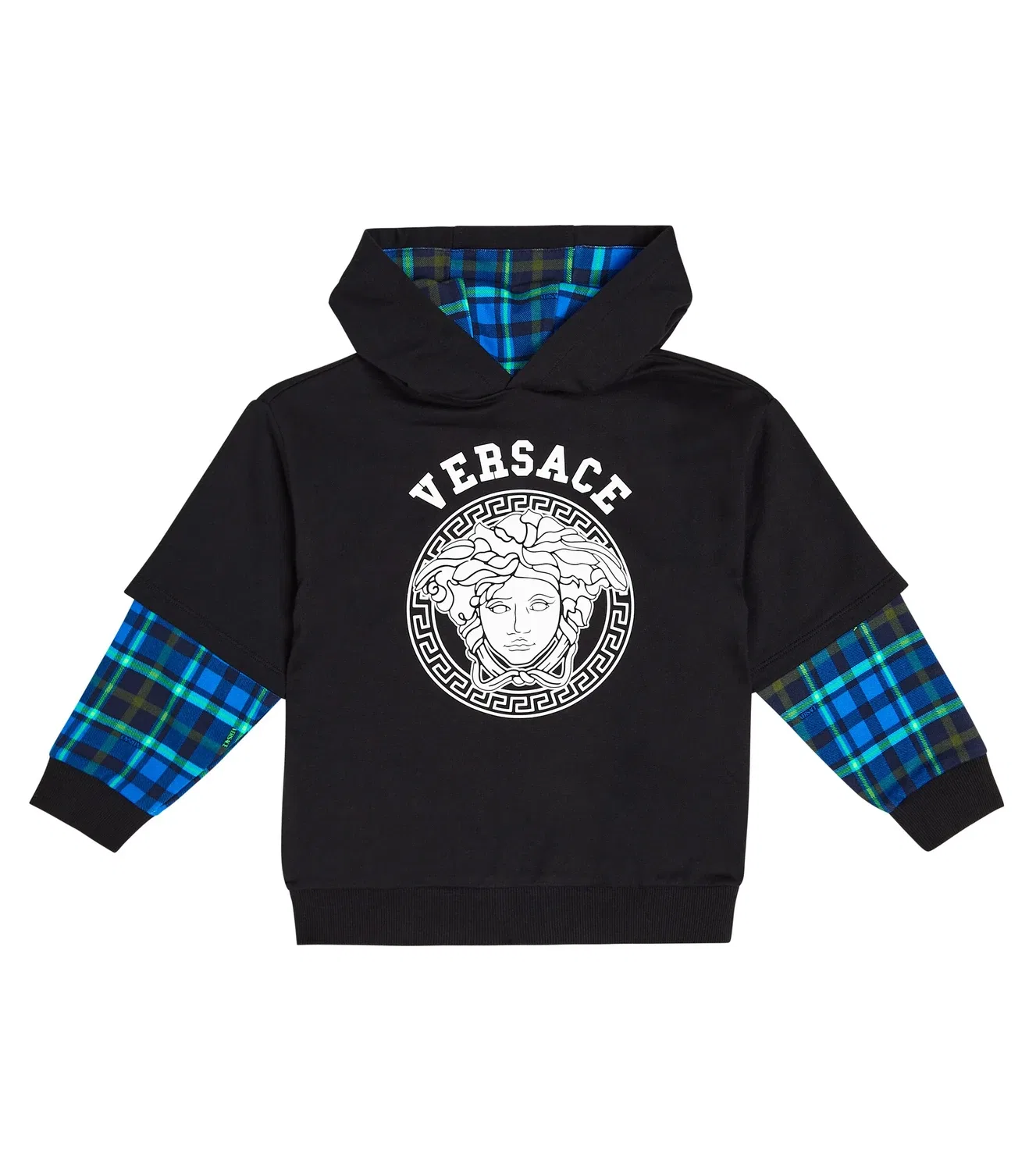 Худи хлопковое с капюшоном Versace Kids, черный