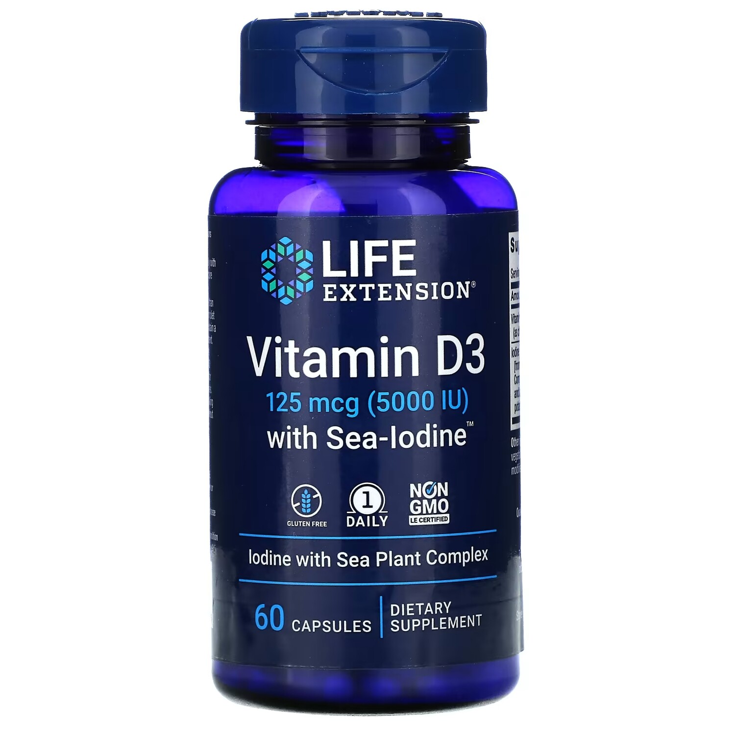 

Life Extension витамин D3 с Sea-Iodine 125 мкг 5000 МЕ, 60 капсул