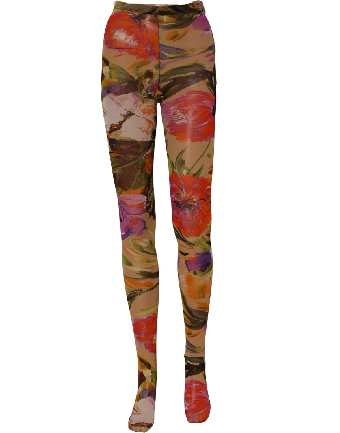 Женские прозрачные чулки с цветочным принтом Tights Socks Dolce & Gabbana, Beige — фото 3
