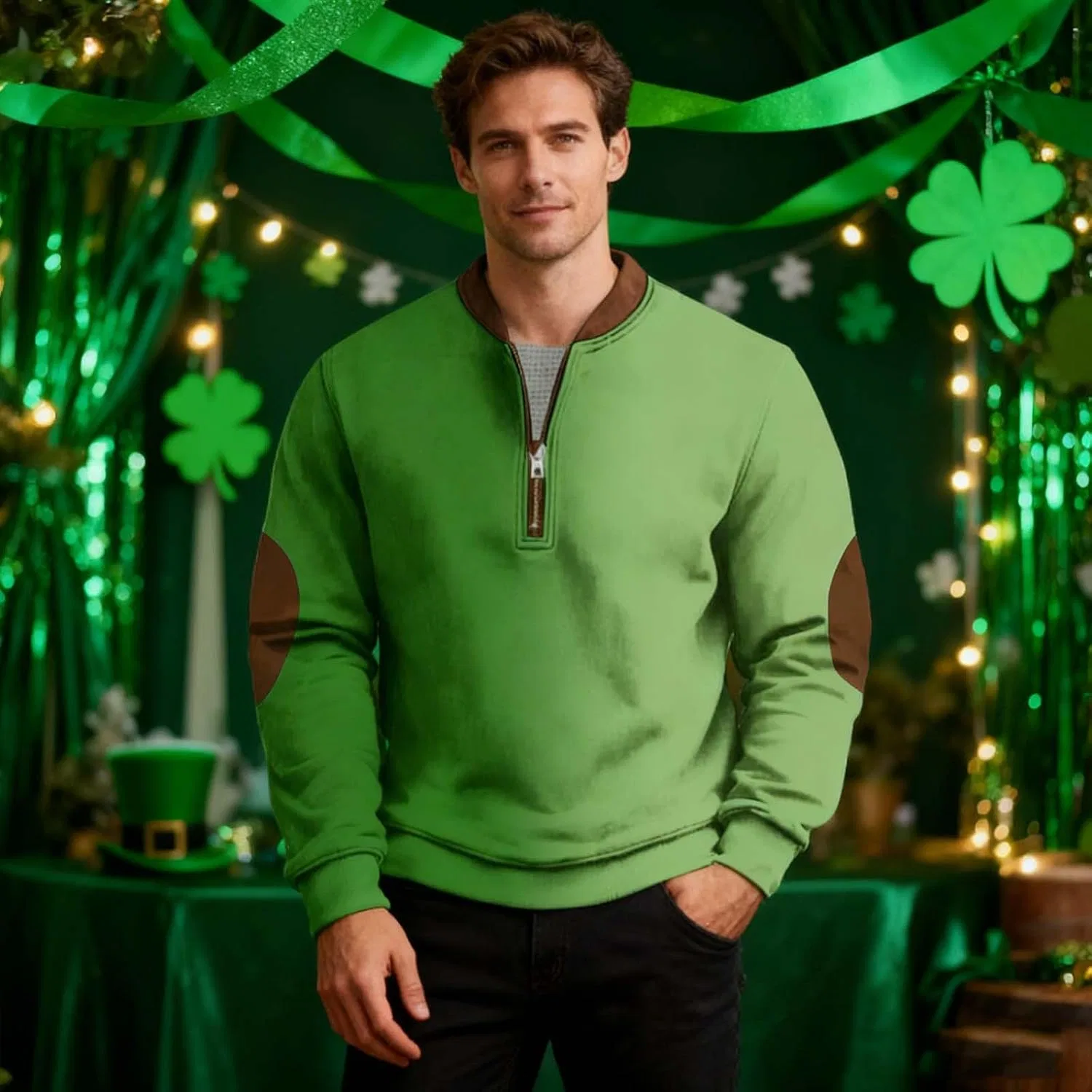 Мужская футболка с принтом трилистника Irish Holiday Pullover, Green — фото 3