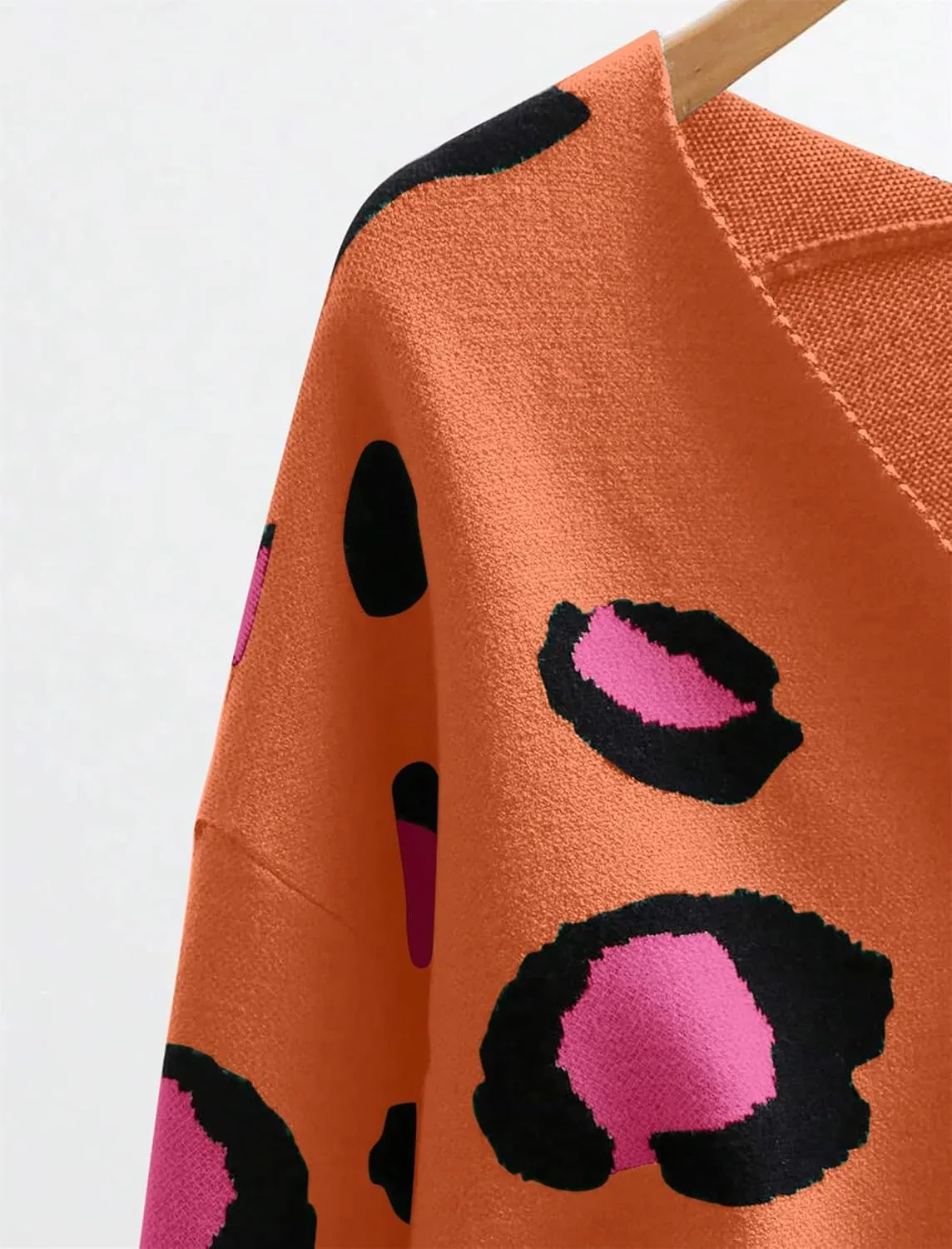 Женский кардиган с принтом леопарда, Long Sleeve Color Block, оранжевый — фото 4