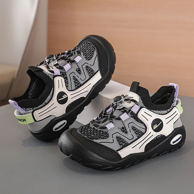 Детские повседневные кроссовки из текстиля и экокожи Black Gray Ecru WARRIOR — фото 4