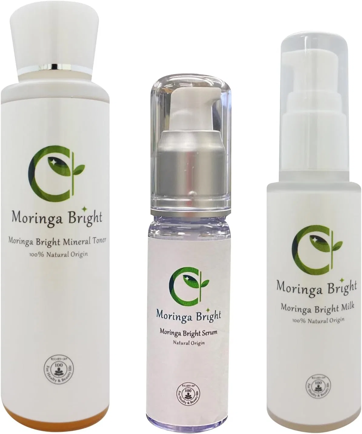 Набор для лица Moringa Bright Cosmetics 3-в-1: лосьон 150 мл, сыворотка 30 мл, молочко 60 мл Moringa World