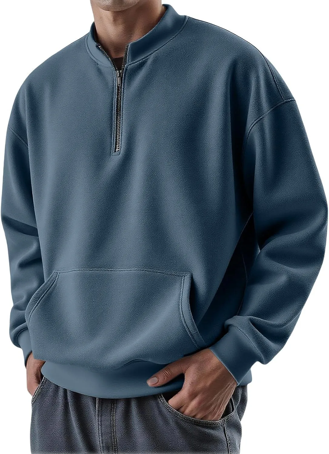 

Мужской свитер с четвертью молнии — легкий пуловер Slim Fit с длинными рукавами и воротником-стойкой