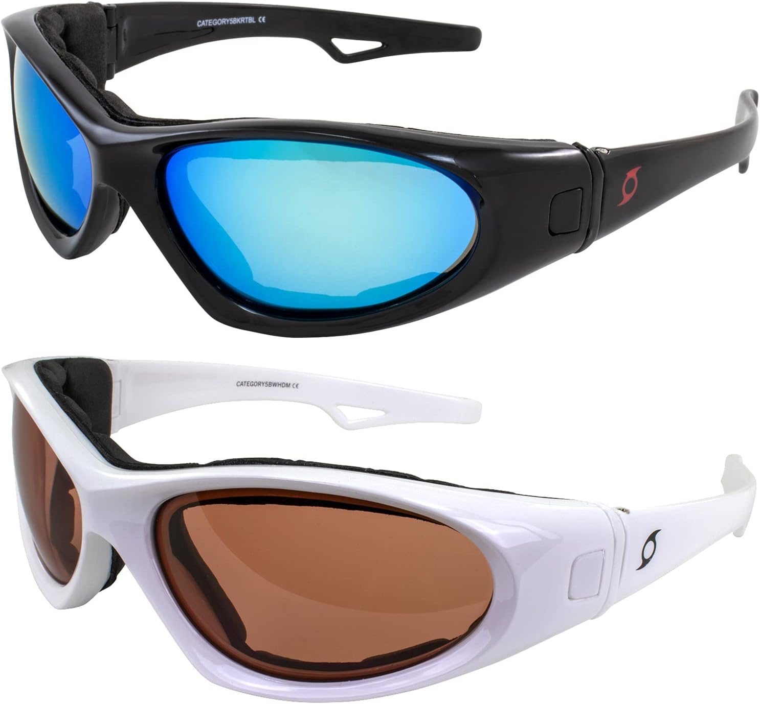 

Очки Hurricane Eyewear Category 5 для водных лыж и гидроциклов, гибридные, 2 пары: черная оправа с синими зеркальными линзами и белая оправа с зеркальными линзами для вождения, Black/White-blue/Driving Mirror