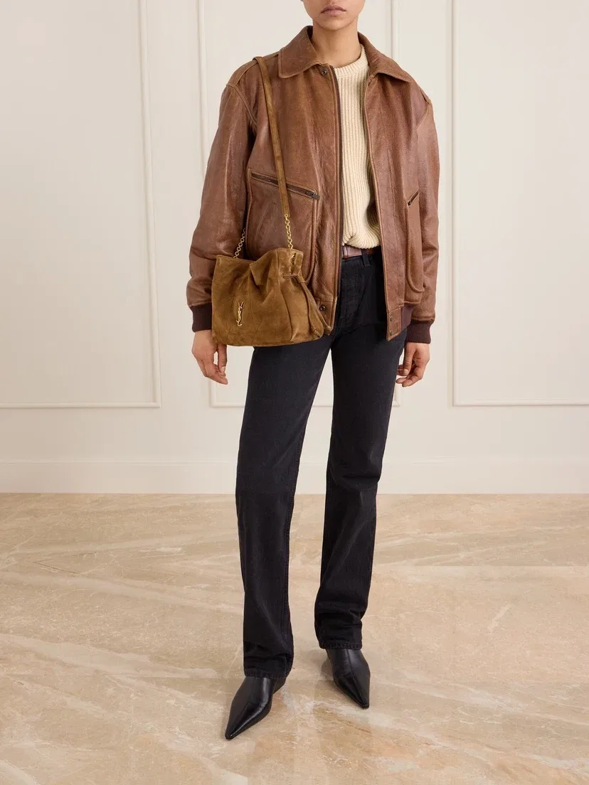 Сумка на плечо Jamie из стеганой замши с кожаной отделкой SAINT LAURENT, коричневый — фото 2