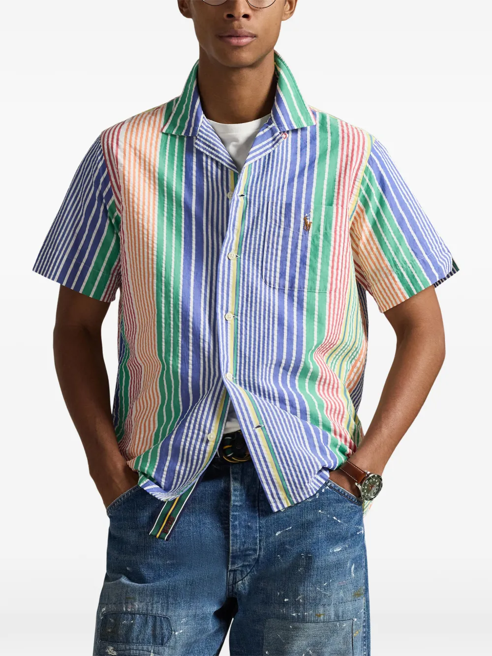 Полосатая рубашка Andy Camp с карманом Polo Ralph Lauren, синий — фото 3