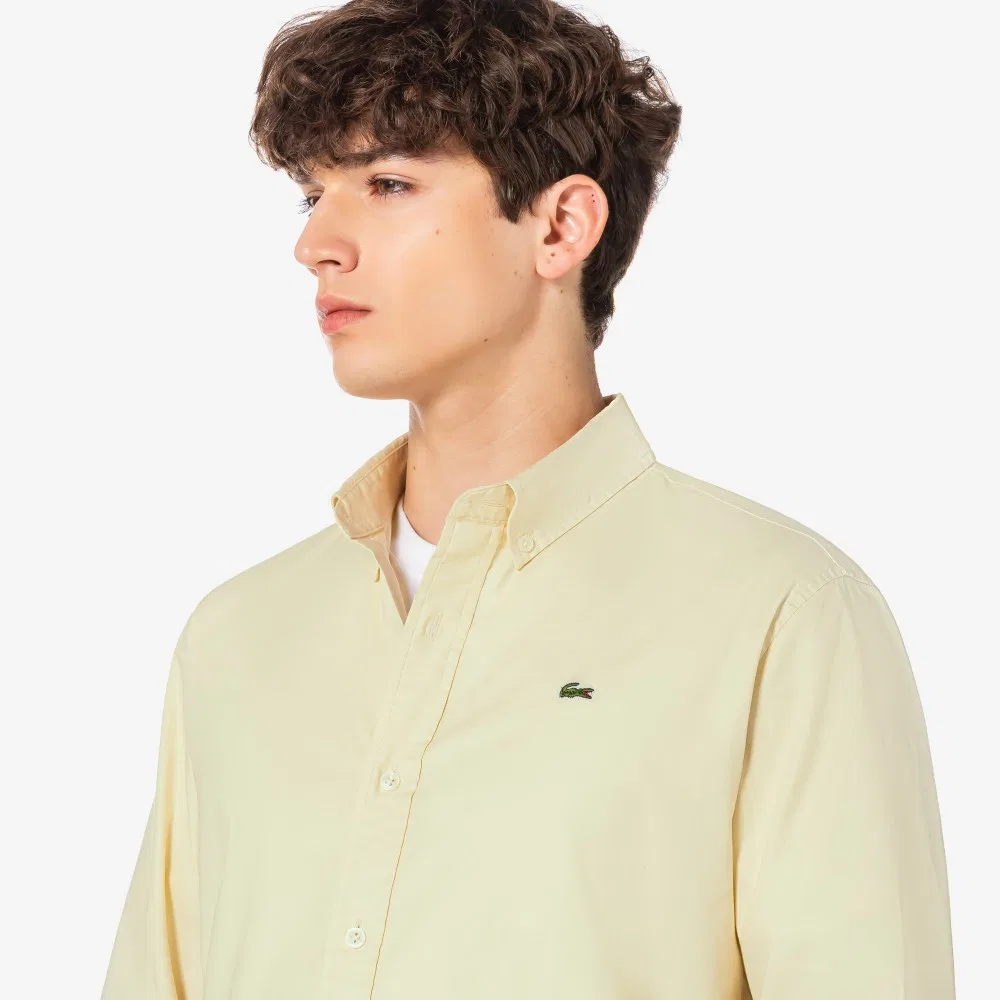 Мужская базовая оксфордская рубашка светло-жёлтая от Lacoste — фото 2