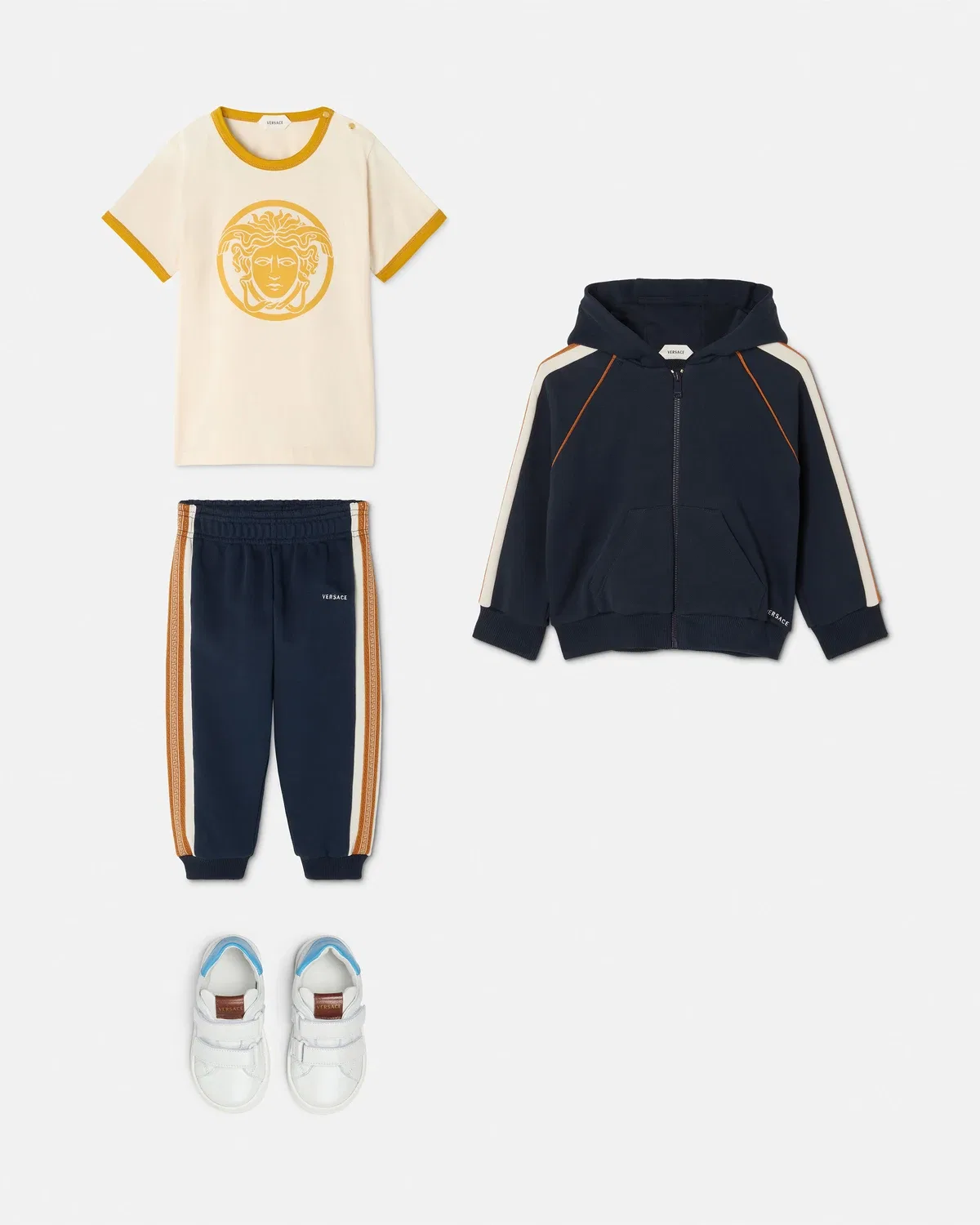 Штаны Versace Baby из хлопкового джерси с вышитым логотипом, синий — фото 2