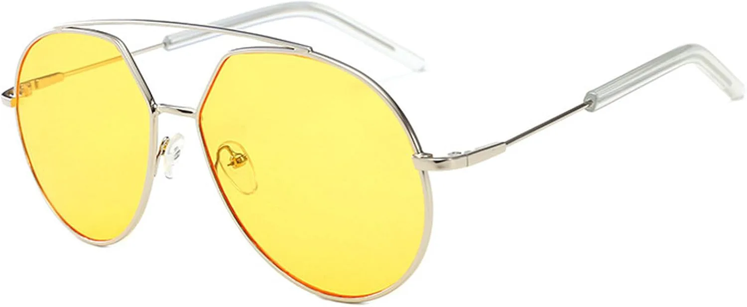 

Большие солнцезащитные очки-пилот для женщин и мужчин в стиле ретро 70-х, с двойной перемычкой, круглые, золотистые, с защитой от УФ-излучения UV400 mincl, Yellow
