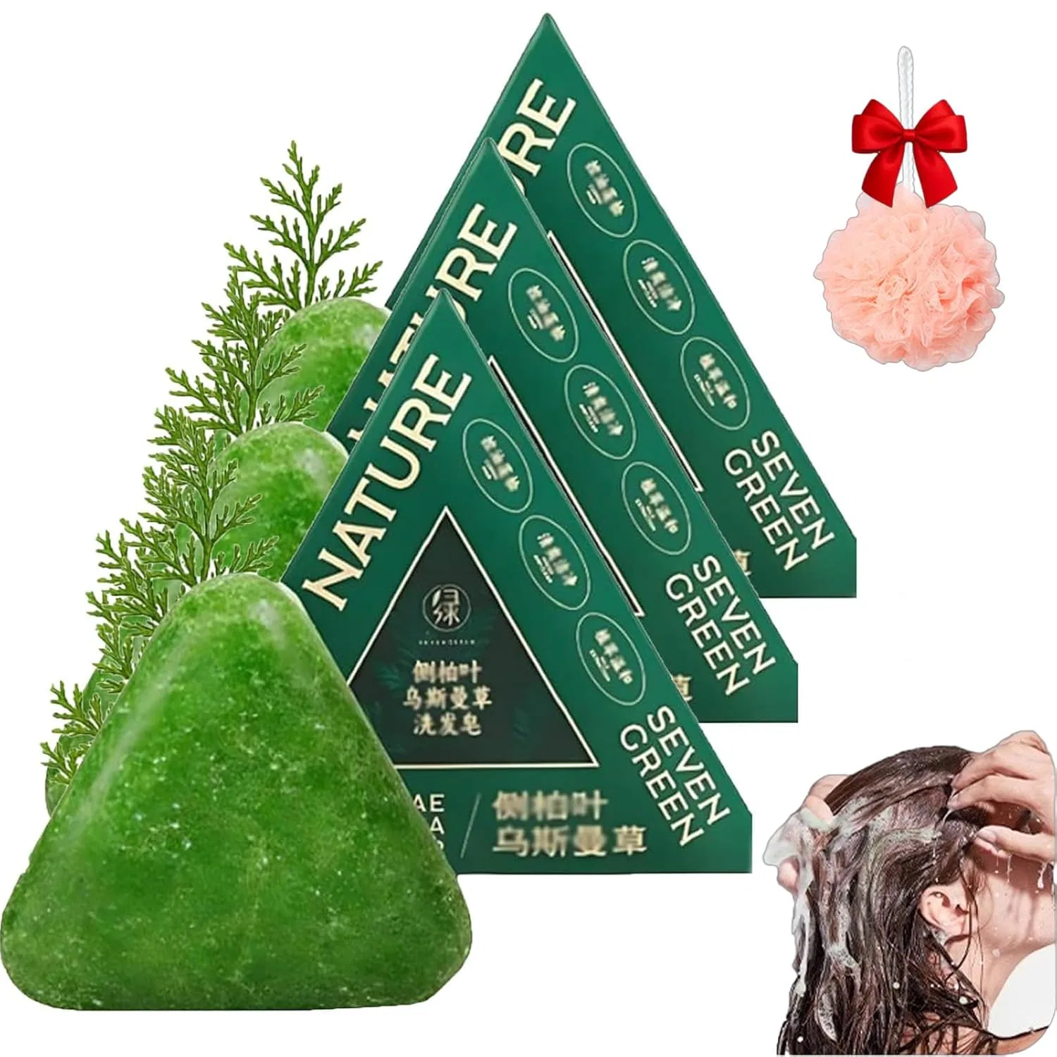 Твердый шампунь Nature Triangle с травой Усмана и рисовой водой, 3 штуки Nnbwlmaee, 3 Pieces.
