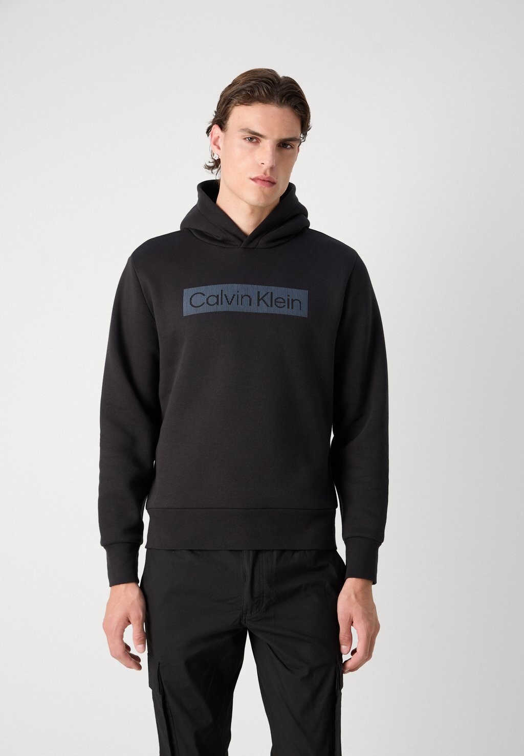 

Толстовка с капюшоном BOX STRIPED LOGO HOODIE Calvin Klein, черный