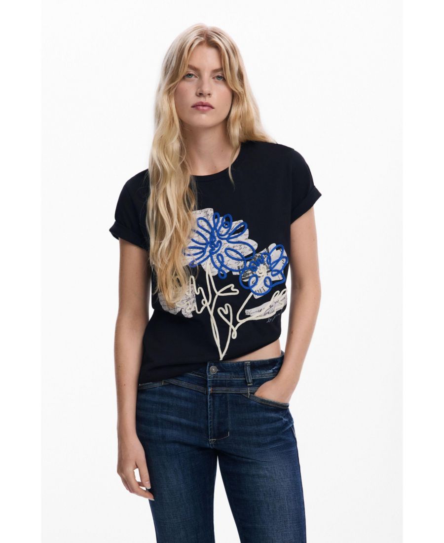 

Женская футболка с цветочным кружевом Desigual, Black