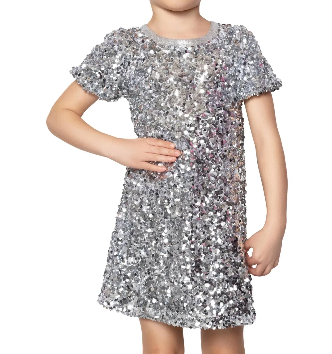 Детское платье-футболка с блестками Sequin Dress Mia, Silver