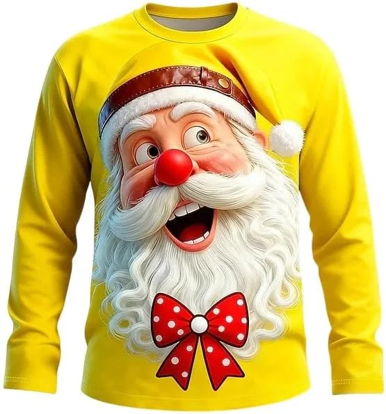 Мужская футболка с принтом Санты Funny Santa, Yellow