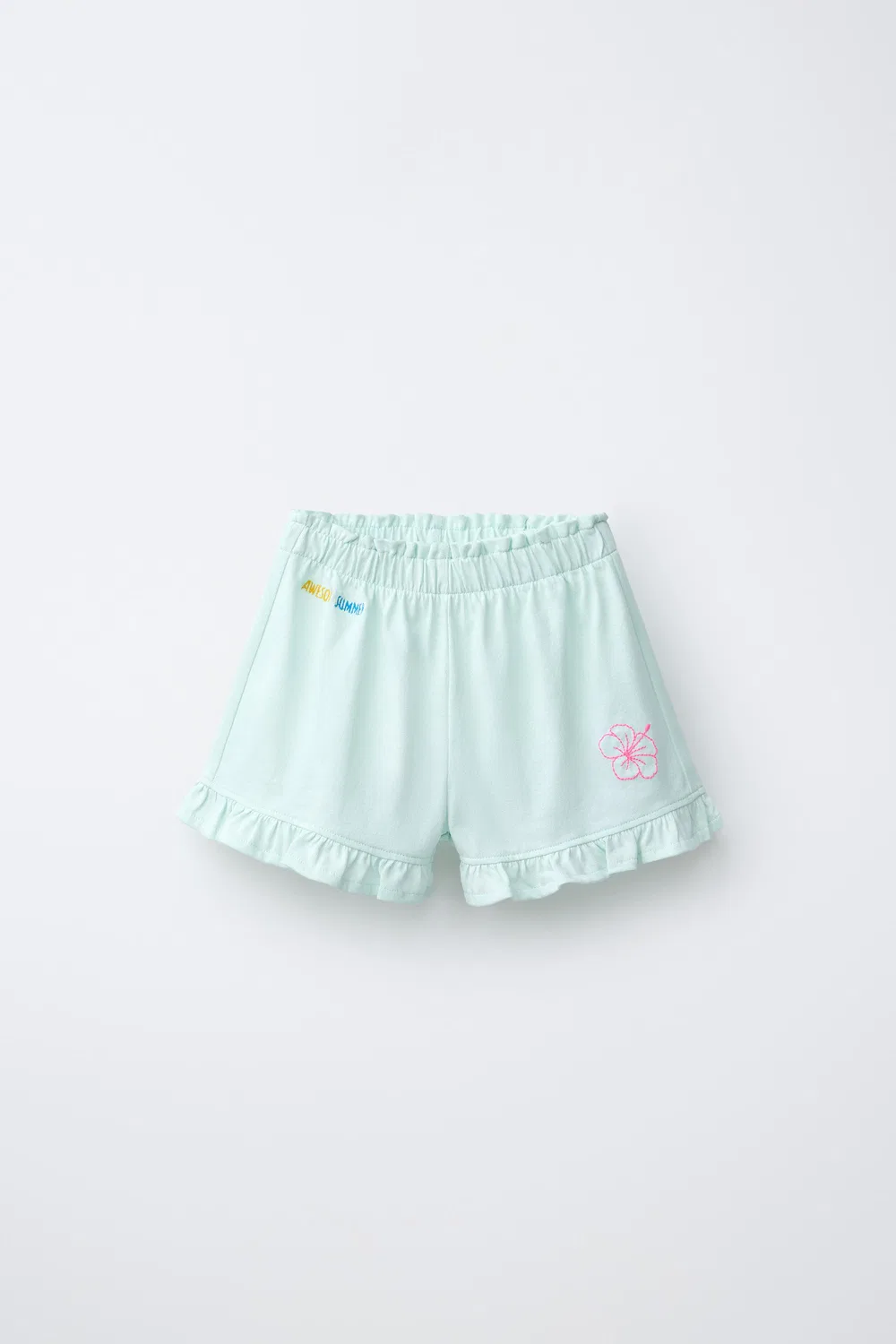 Шорты-бермуды с тропическим принтом и оборками ZARA, Sea Green