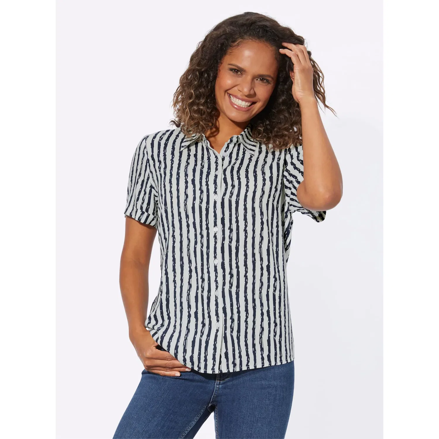 Женская блуза с полосатым принтом Casual Looks, Navy/Ecru Striped