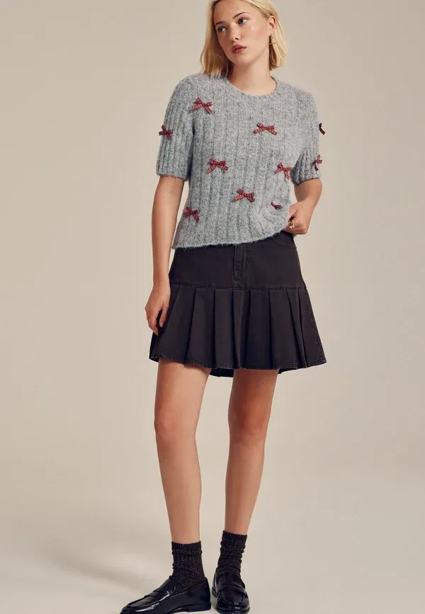 Футболка с принтом, хлопок, Tall fit - crew neck - print t-shirt, Next, серый с бантами