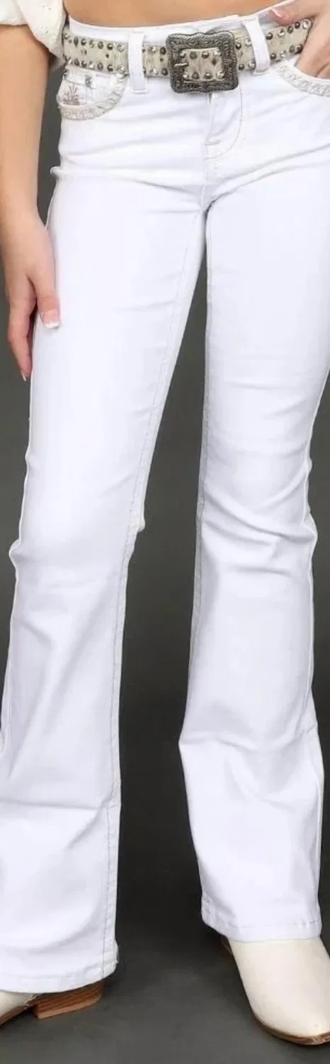 Детские джинсы-клеш с декором стразами Rhinestone Bootcut Jeans Sexy Couture, White — фото 2