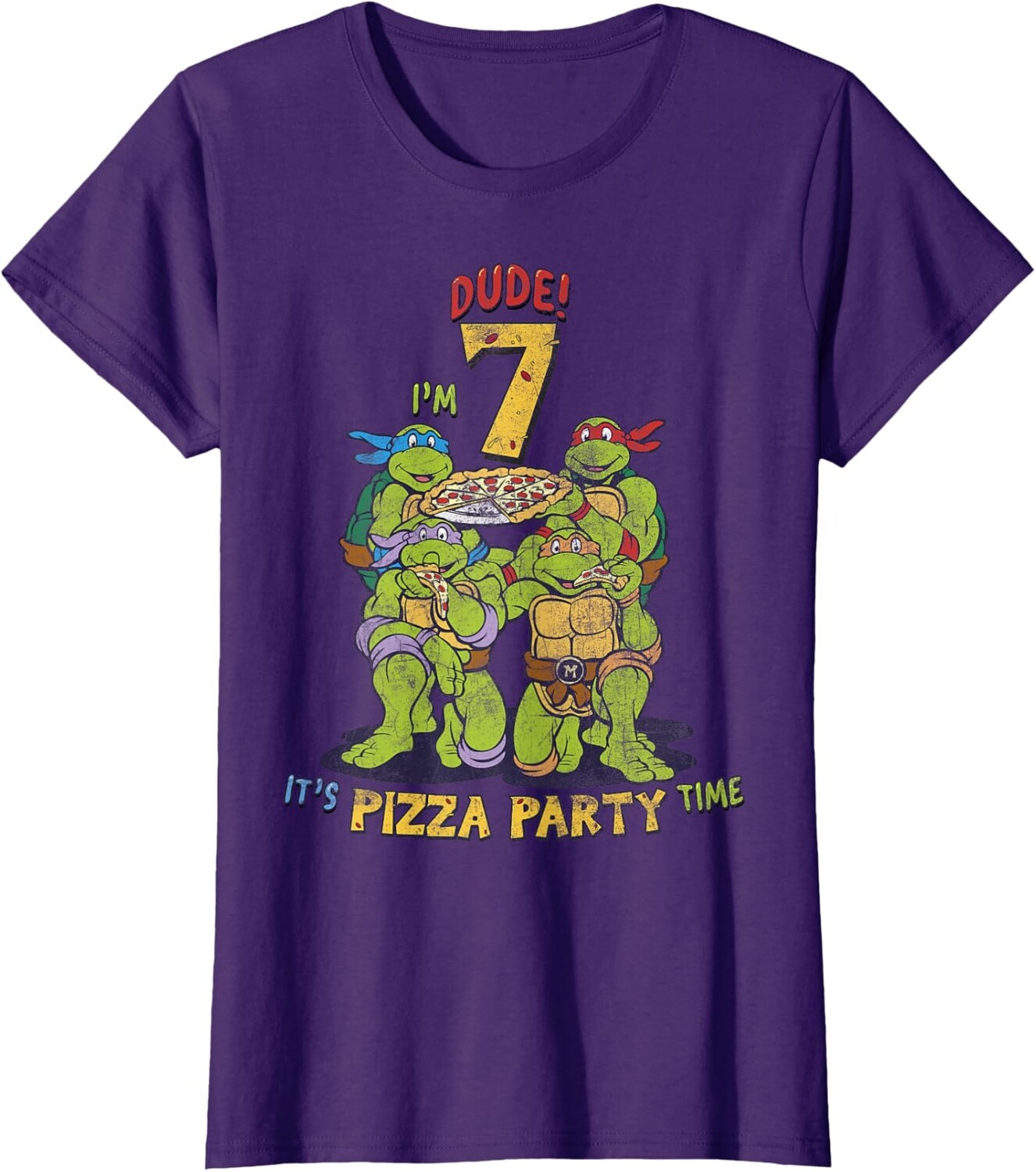 

Женская футболка Teenage Mutant Ninja Turtles I'm 7 Dude Pizza Birthday Party, фиолетовый