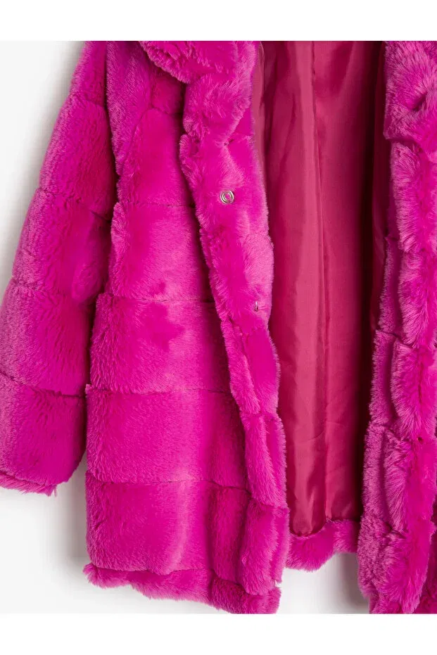 Детское пальто для девочек с меховым воротником Koton, Fuchsia — фото 4