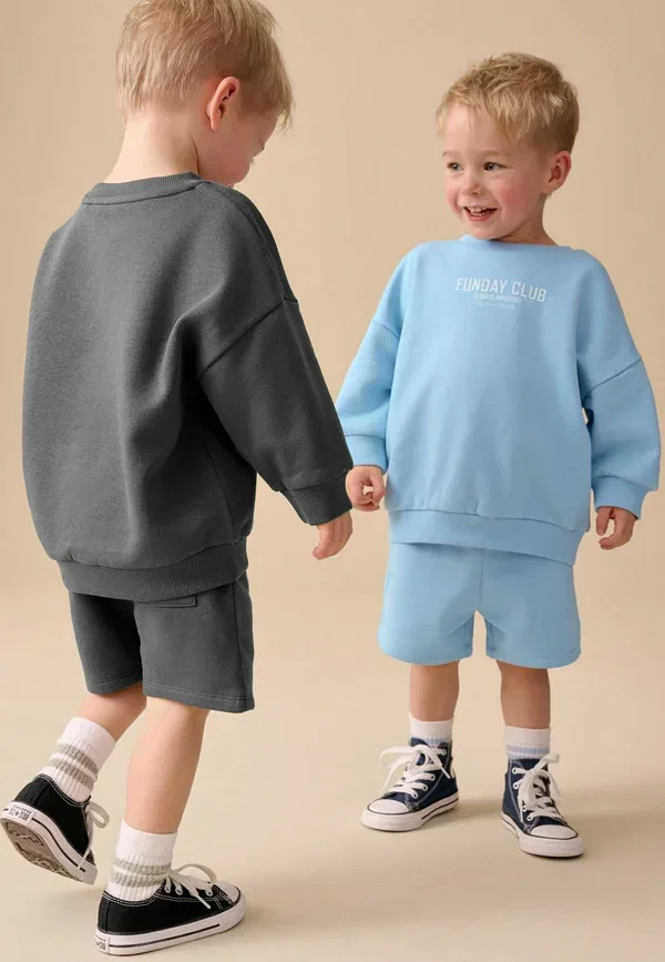 Спортивный костюм из хлопка, комплект из 2 предметов Crew neck 2 pack set Next, серо-голубой — фото 3