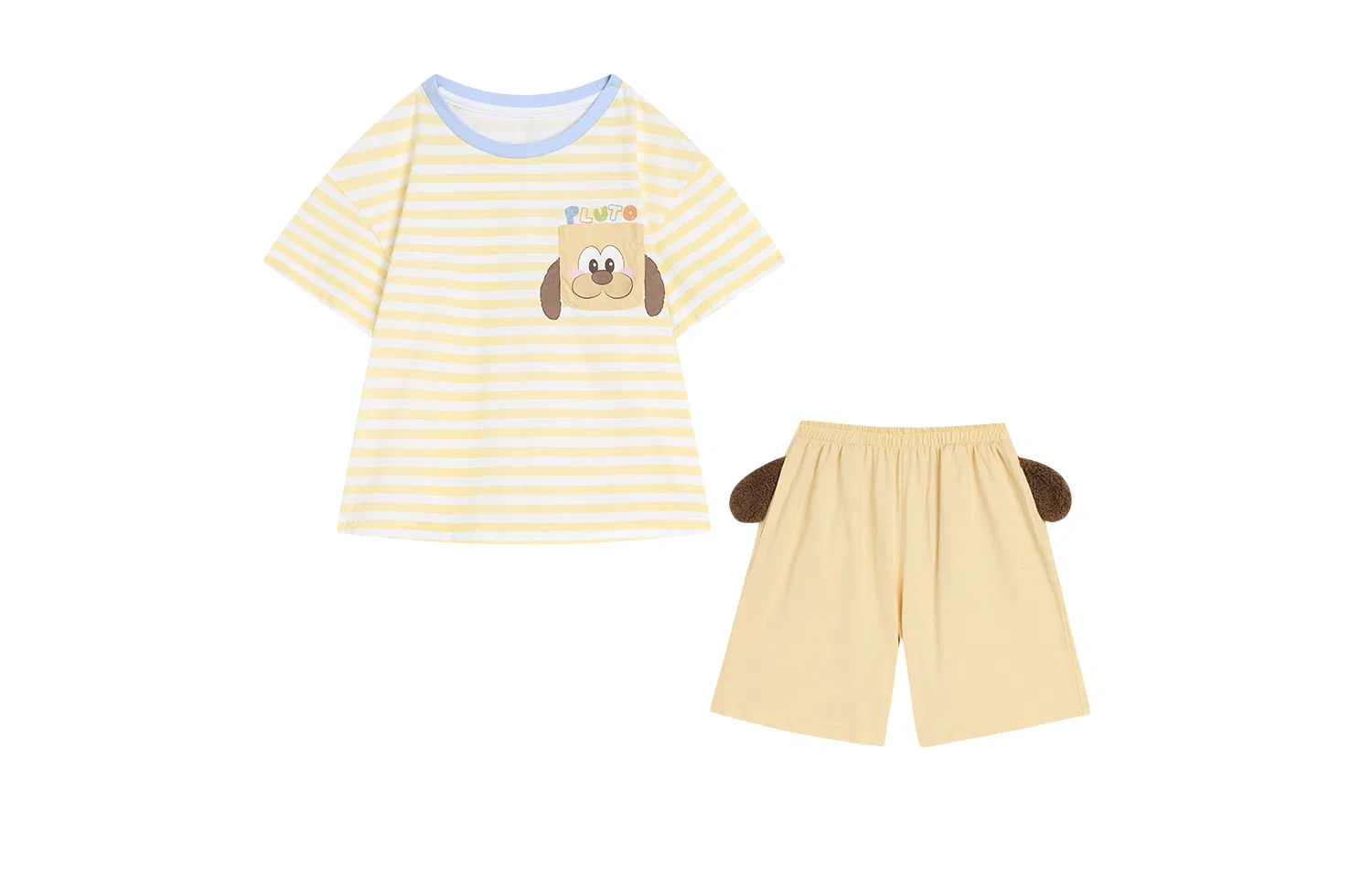 Детский комплект из футболки и шорт с принтом Disney x Pluto Soft Fine Stripe, GUKOO, Cheese Yellow
