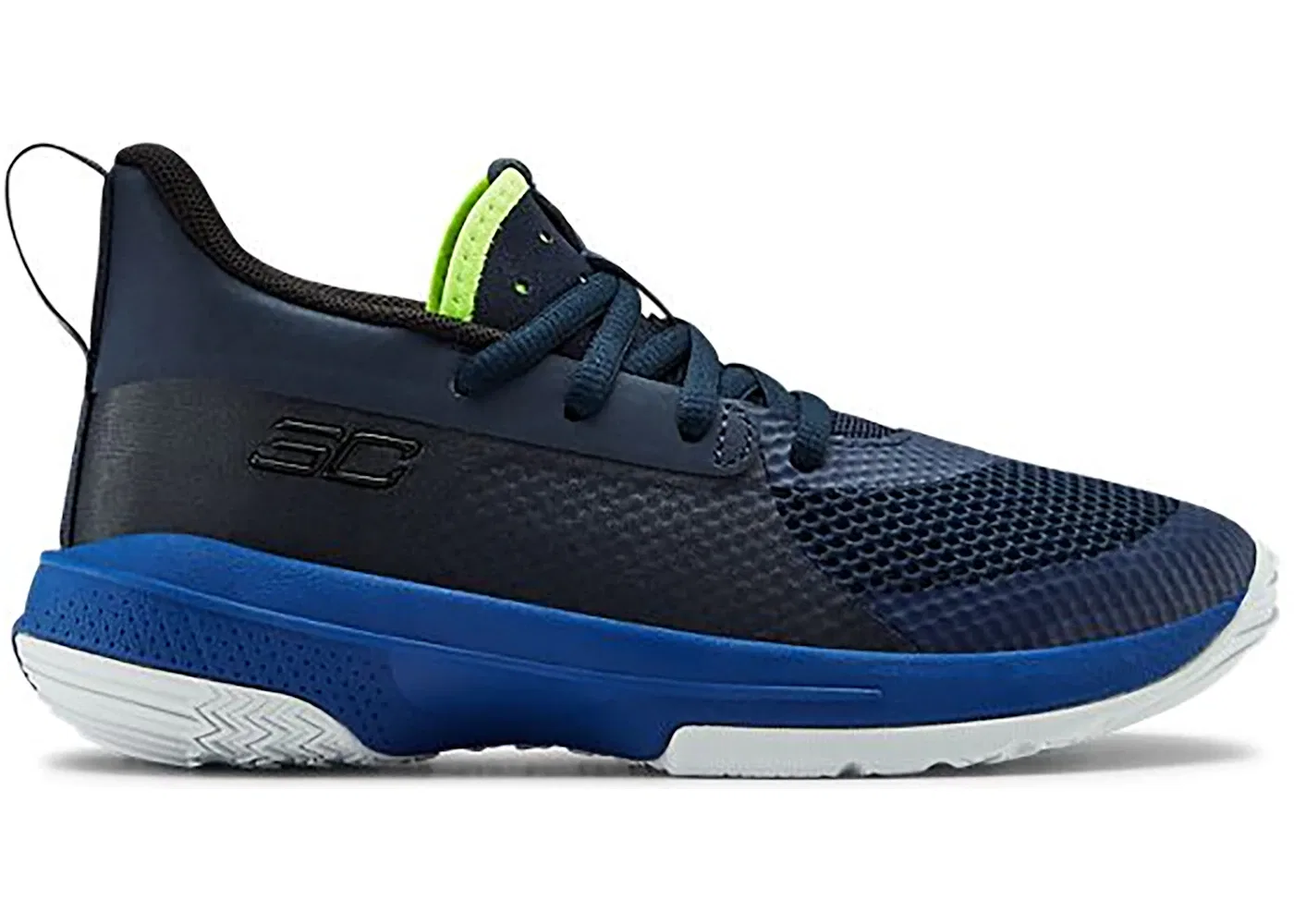 Детские кроссовки для мальчиков с принтом Under Armour Curry 7 Under Armour, Royal/Academy-Hi Vis Yellow