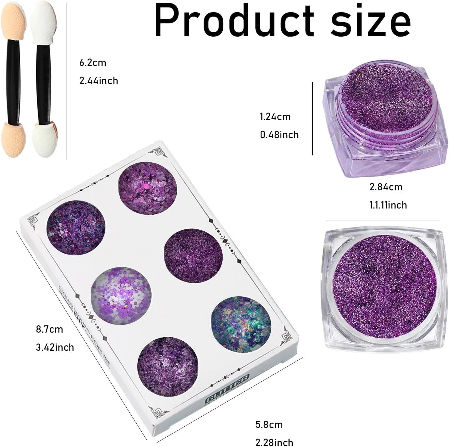 Набор Body Glitter Gel, 6 цветов + кисти, MisFun, 50 г, Purple — фото 2