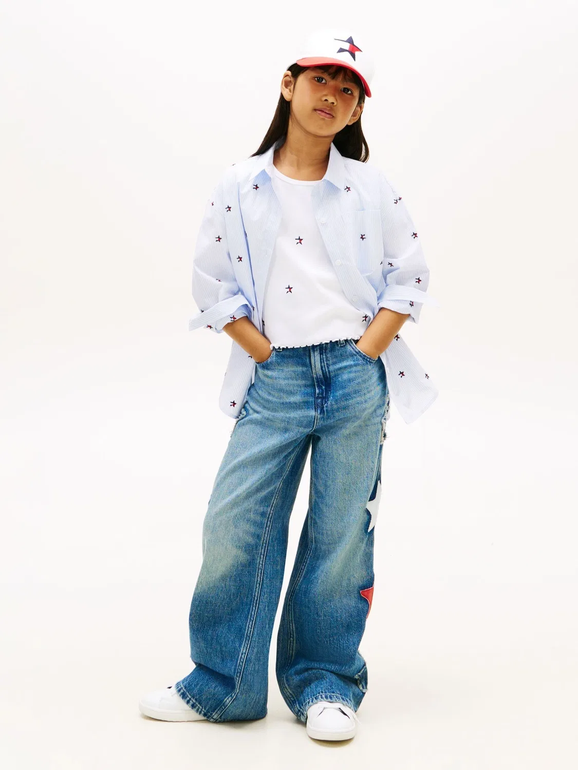 Рубашка с вышивкой звезд и флага Tommy Hilfiger, синяя — фото 2
