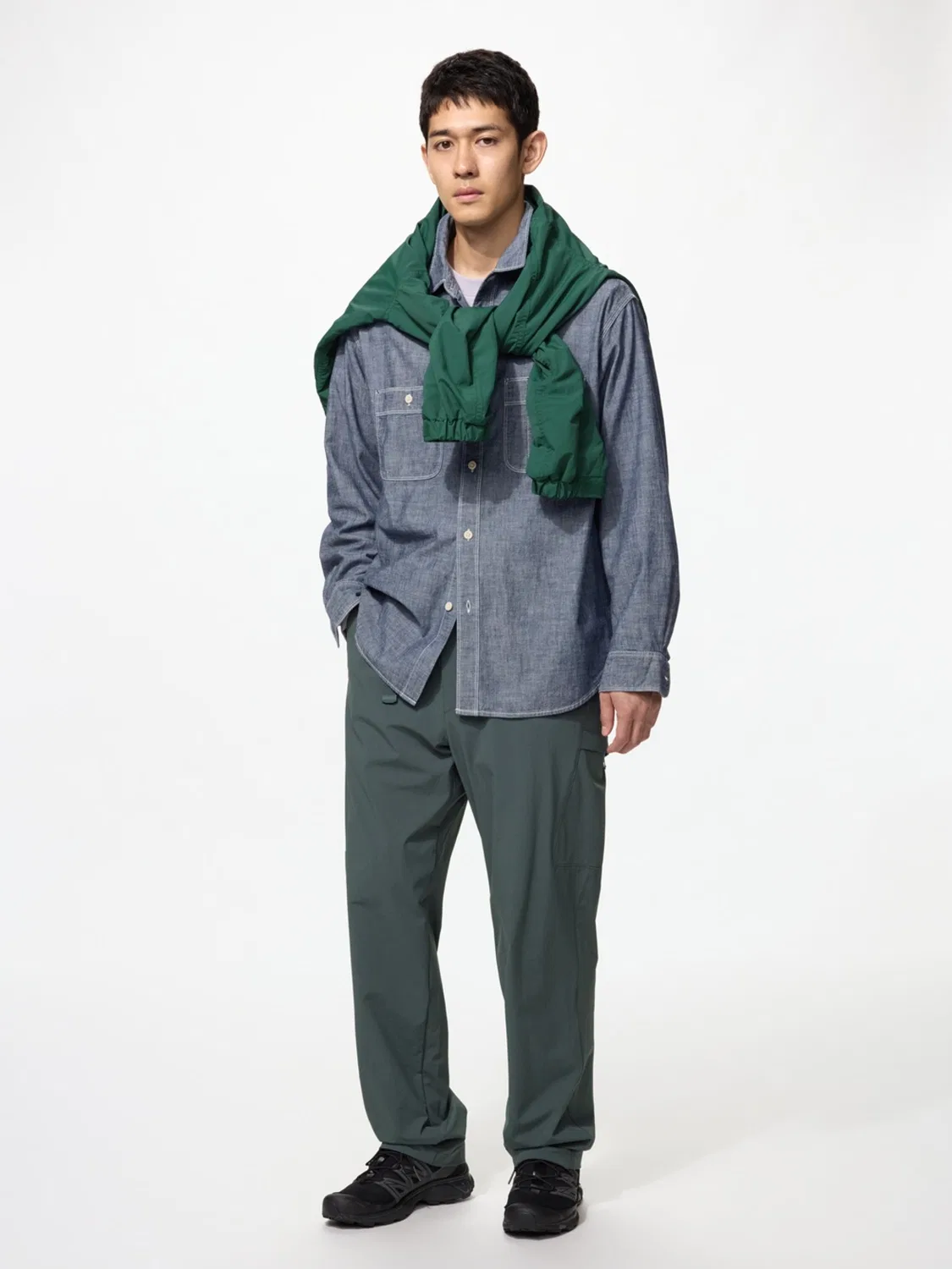 Рубашка свободная с длинным рукавом Uniqlo, синяя — фото 3
