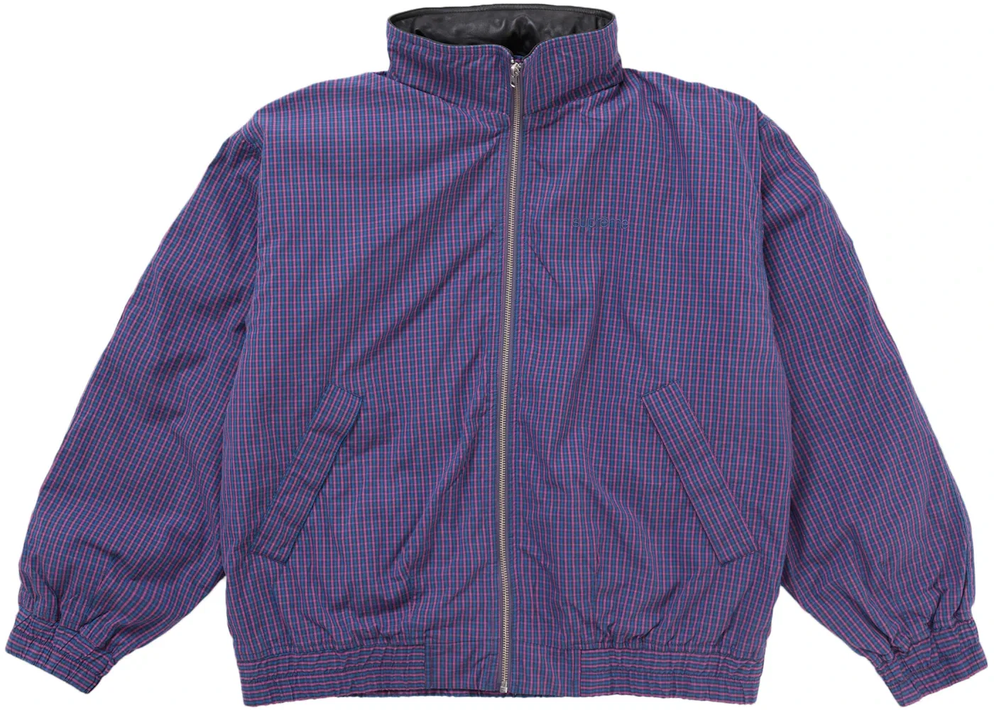 Мужская куртка с воротником из кожи Supreme Jacket (SS25), Blue Plaid — фото 3