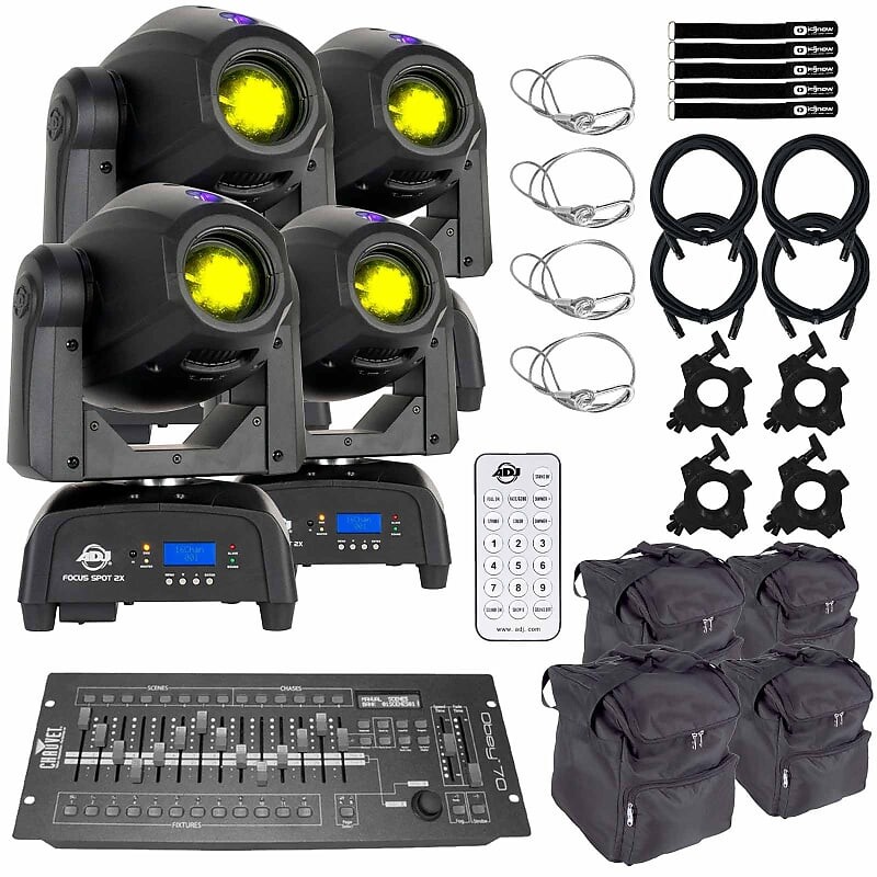 

American DJ Focus Spot 2X 100W LED UV Moving Head Lighting Fixture 4 Pk w Cases American DJ Focus Spot 2X 100W LED UV Moving Head Lighting Fixtures 4 Pk w Cases