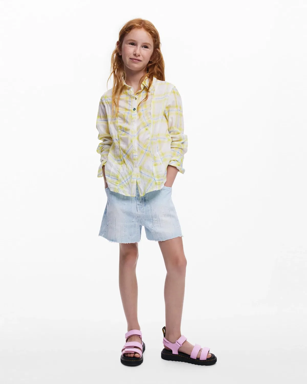 Детская блуза для девочек с принтом Blusa de niña cuadros buble Desigual, Multicolor — фото 4