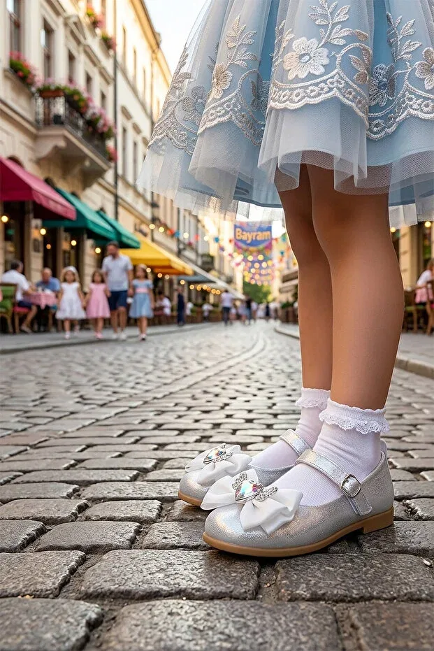 Детские балетки для девочек с блестками Kiko Kids, Silver — фото 3