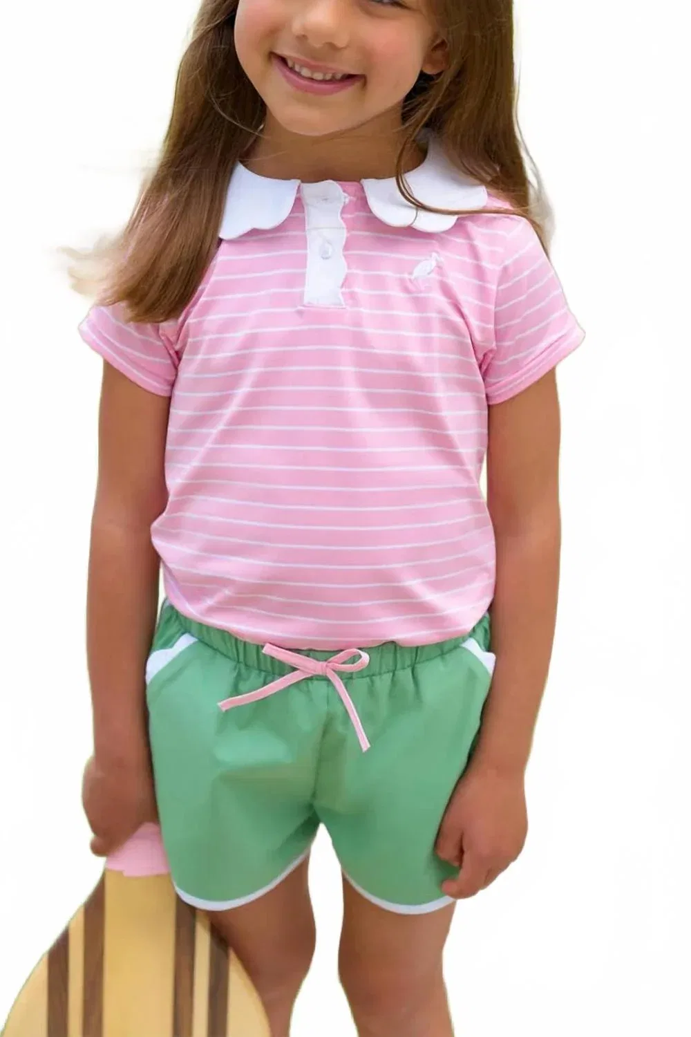 Детские шорты для девочек с завязкой Cheryl Shorts The Beaufort Bonnet Company, Broadcloth/ Green — фото 2