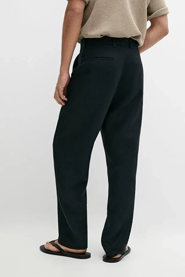 Мужские брюки льняные Massimo Dutti, Dark Blue — фото 3