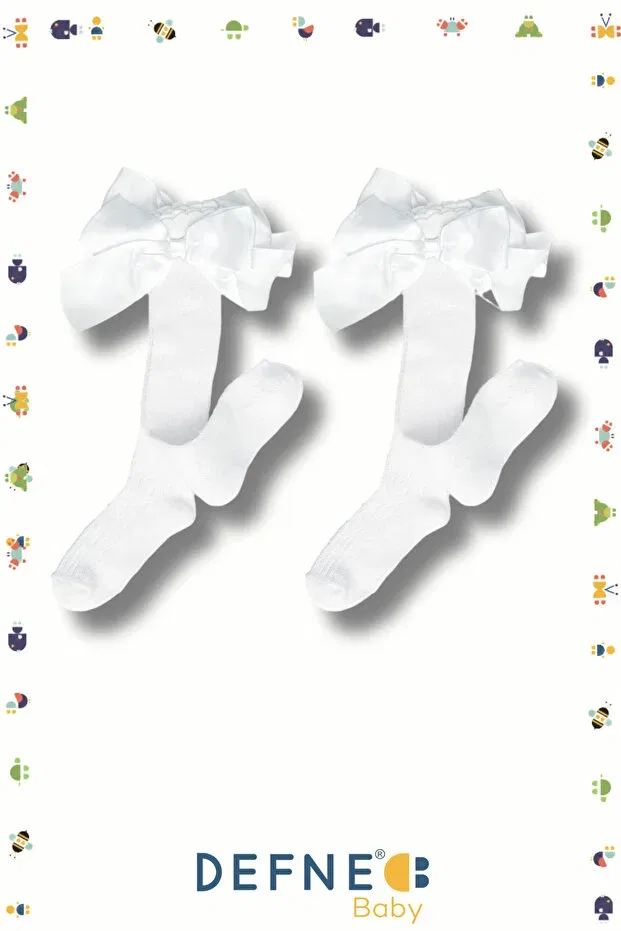 Детские носки для девочек хлопковые с лентой Defne Baby, White — фото 2