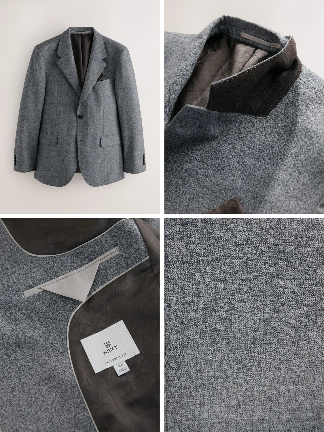 Пиджак Tailored Fit Wool Blend Next, серый — фото 4