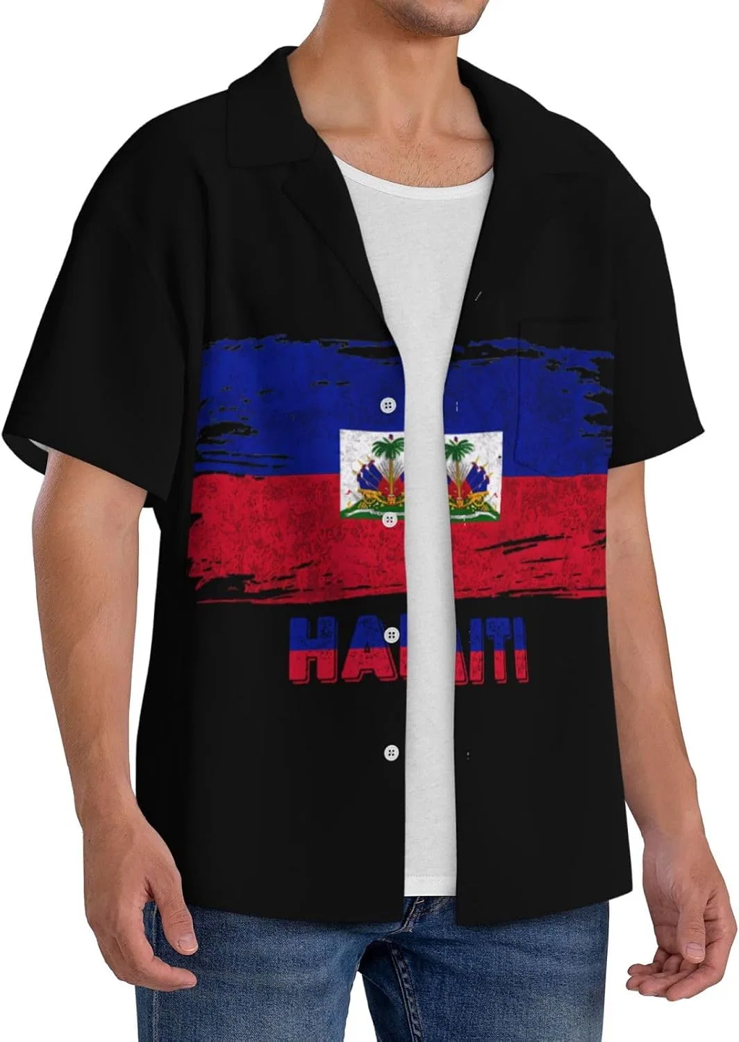 Мужская свободная рубашка с коротким рукавом Cuba Collar Generic, Black — фото 2