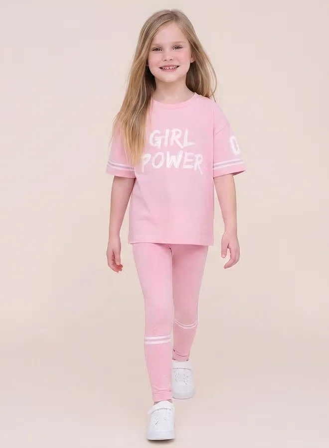 Комплект футболка и леггинсы с принтом girl power Take Two, светло-розовый — фото 4