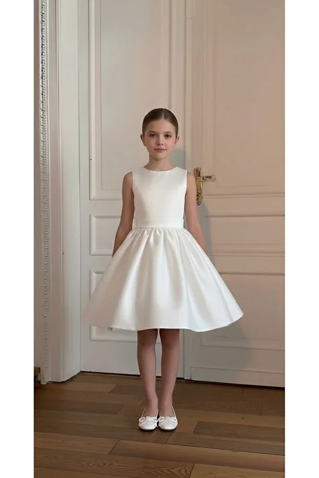 Детское платье-трапеция для девочек без рукавов из сатина Asel Kids, White — фото 3
