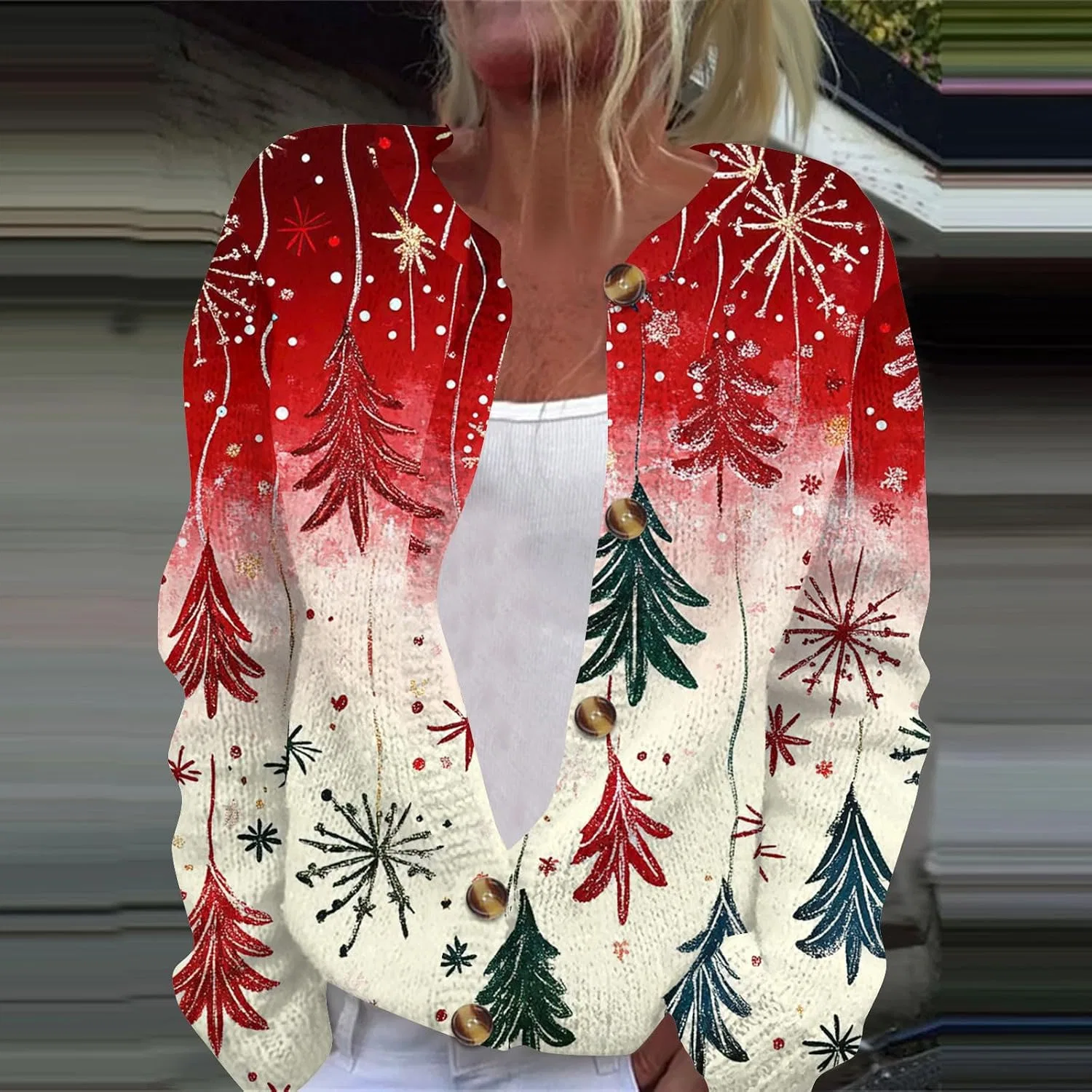 Женский свитер-кардиган с принтом Christmas Ugly Sweaters, винный — фото 2