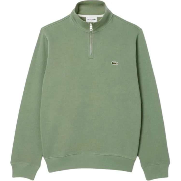 Свитшот Lacoste с логотипом на молнии, минималистский стиль, серо-зеленый