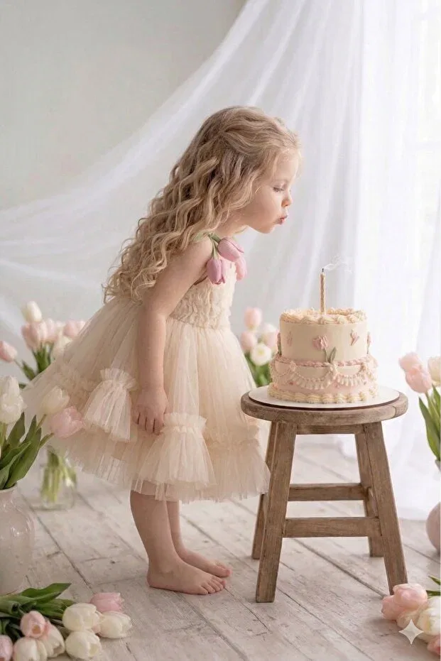Детское платье для девочек хлопковое 3d floral sling dress Alyra, Nude Color — фото 4
