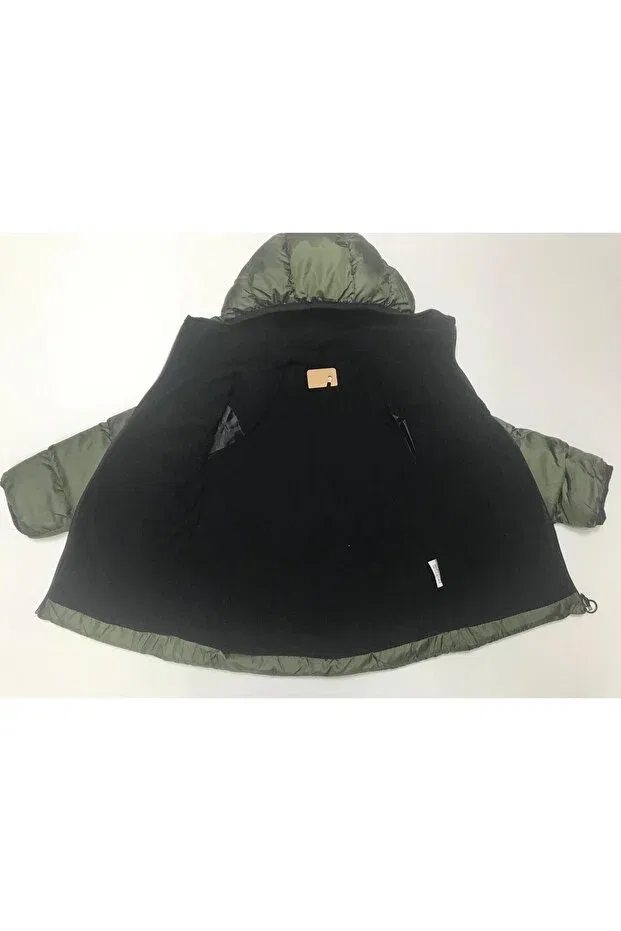 Детское пальто для девочек с капюшоном Winter zipper hooded fleece lined inside flat piped water windproof unisex baby children's coat Baby Slon Kids Clup, Khaki — фото 3