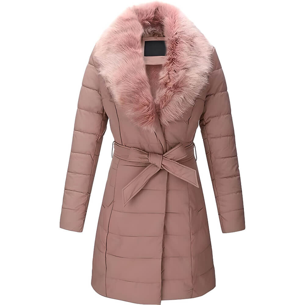

Пальто Bellivera Faux Leather Bubble Padding Sherpa-Lined with Removable Fur Collar, розовый