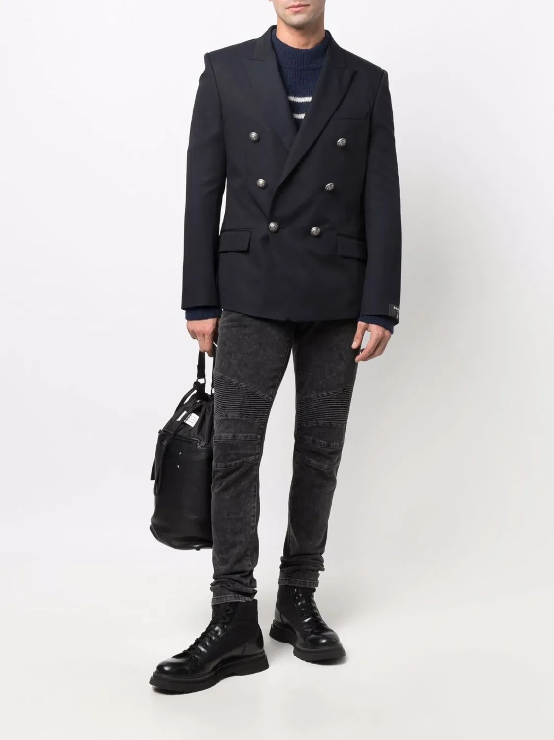 Джинсы Slim-Fit с Ребрами на Коленях Balmain, черный — фото 2