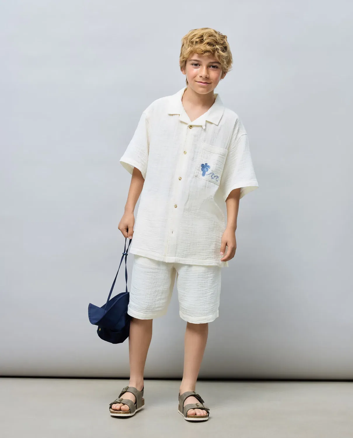 Детская рубашка с коротким рукавом из двойной марли Kids El Corte Inglés, Crudo — фото 2