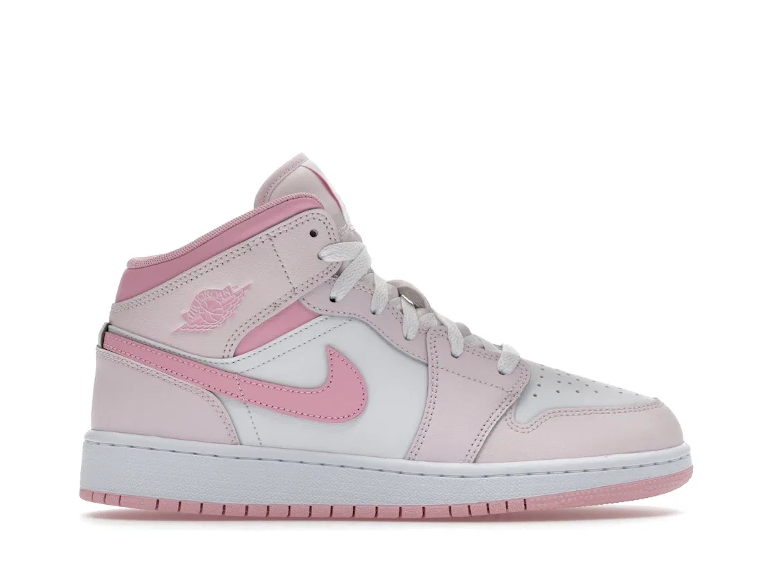 Детские кроссовки с контрастной отделкой Jordan 1 Mid Jordan, Pearl Pink/White/Medium Soft Pink